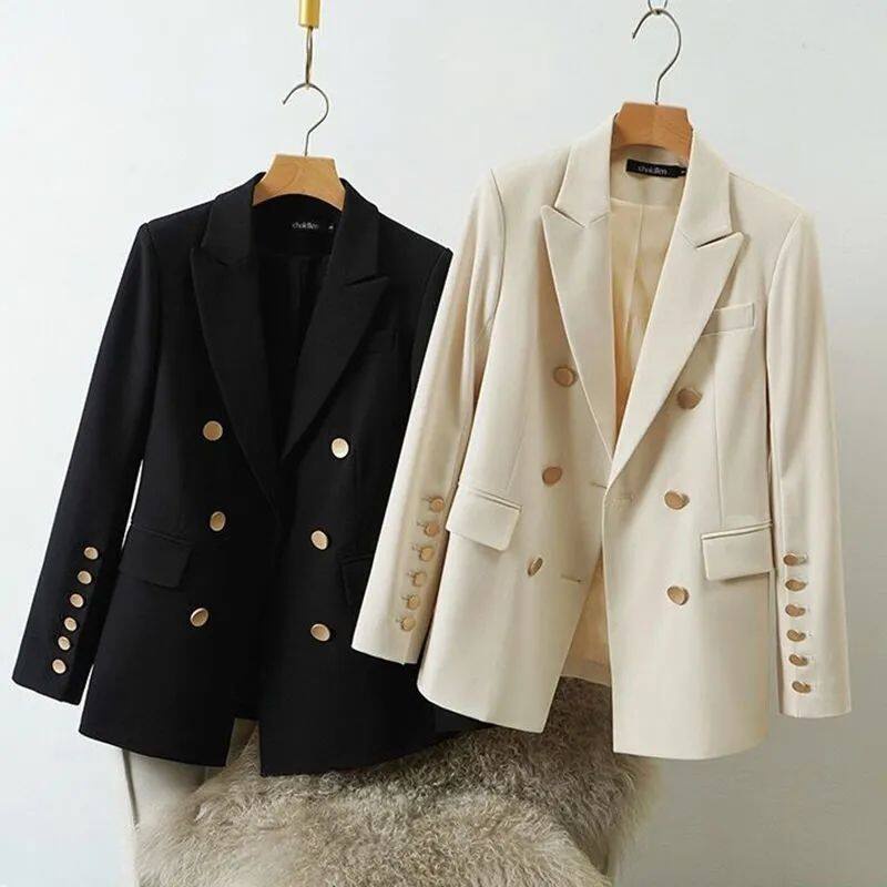 Áo Khoác Blazer Màu Đen Tay Dài Dáng Ôm Thời Trang Mùa Thu Cho Nữ