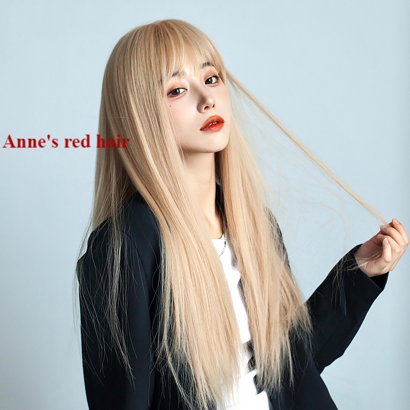 Bộ tóc giả dài thẳng nhuộm màu đỏ phong cách thời trang cho nữ