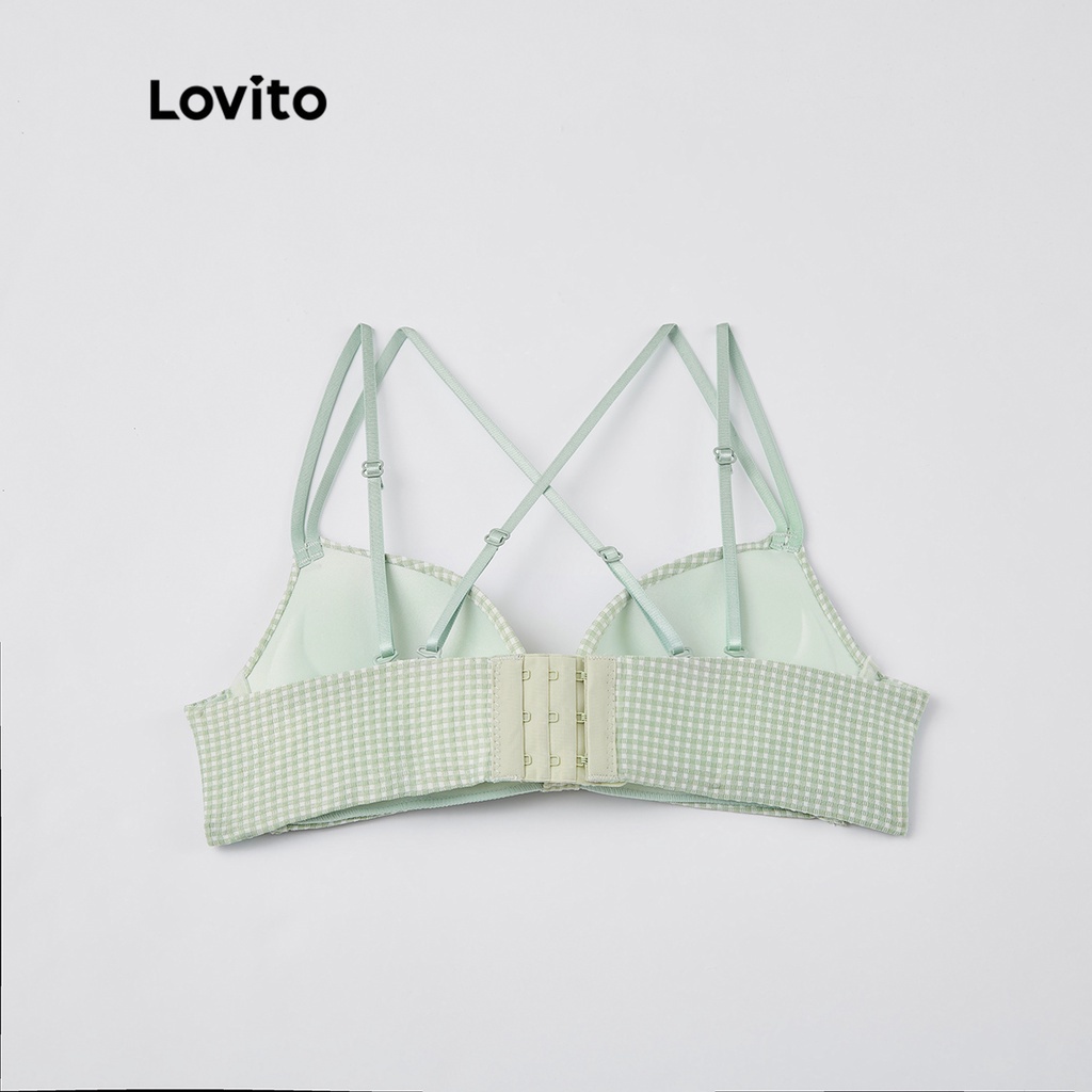 Áo ngực Lovito không gọng họa tiết kẻ sọc với miếng đệm không thể tháo rời L233L089 (màu đen / xanh lá / hồng)