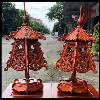 Cặp Đèn trang trí mái chùa phòng khách gỗ hương Cao 61,69