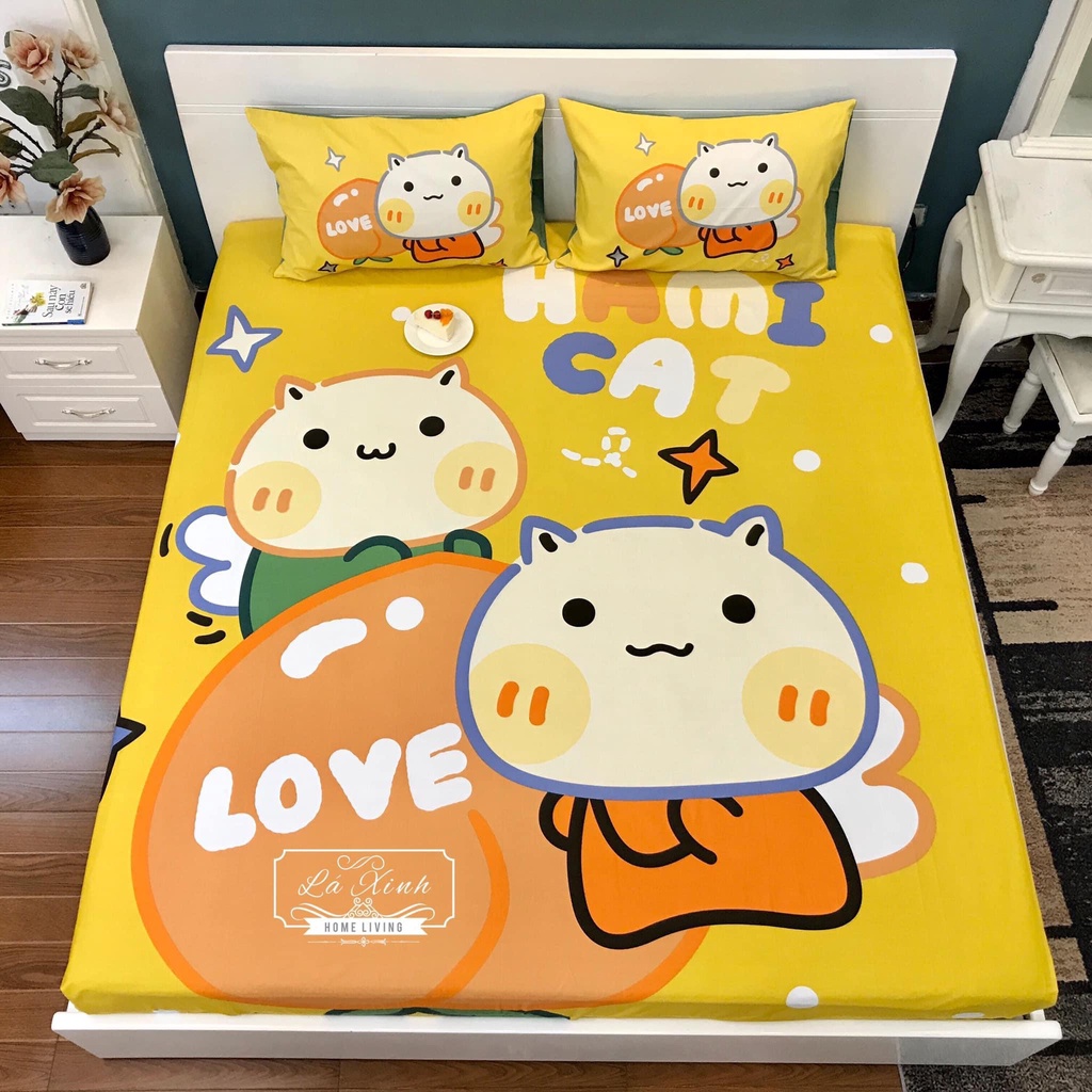 Bộ ga giường và vỏ gối cotton living, ga gối cotton 100% bền đẹp nhiều màu