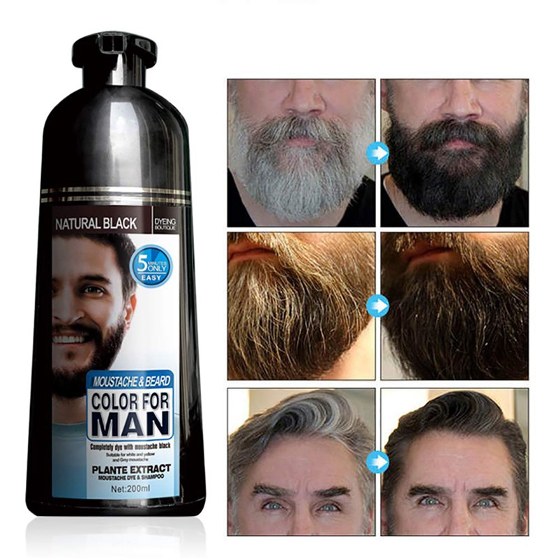 Permanent Beard Dye Shampoo for Men Beard Dying Removal White Grey Beard Hair Men Beard Shampoo 200ML