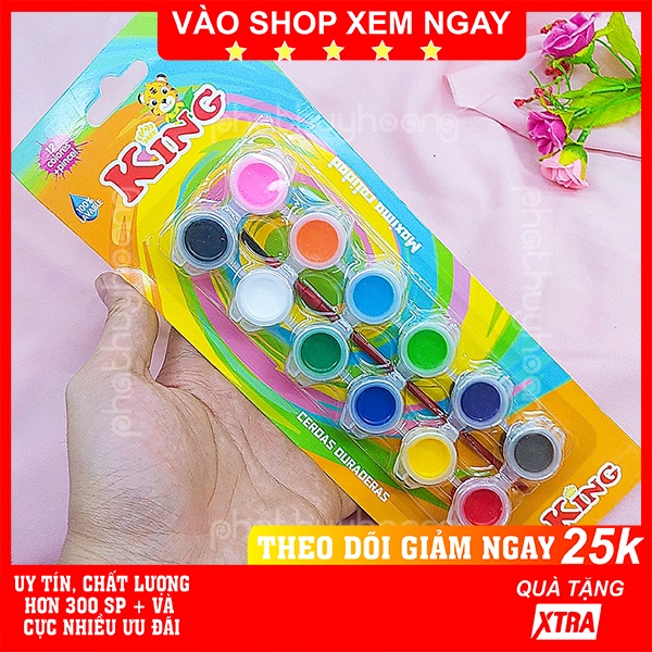 Vỉ màu nước 12 hủ mini loại tốt giá rẻ, màu vẽ học sinh lớp 6 đa sắc tiện lợi - Phát Huy