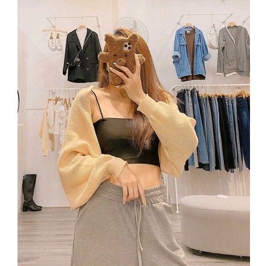 Áo khoác ngoài CROPTOP tay thụng Mix được nhiều trang phục