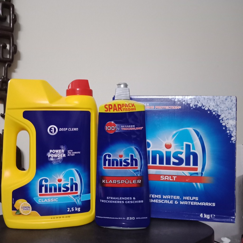 Combo Muối rửa bát finish 1,2kg+Bột 2.5kg+Bóng 750ml  bộ sản phẩm dùng cho máy rửa chén bát