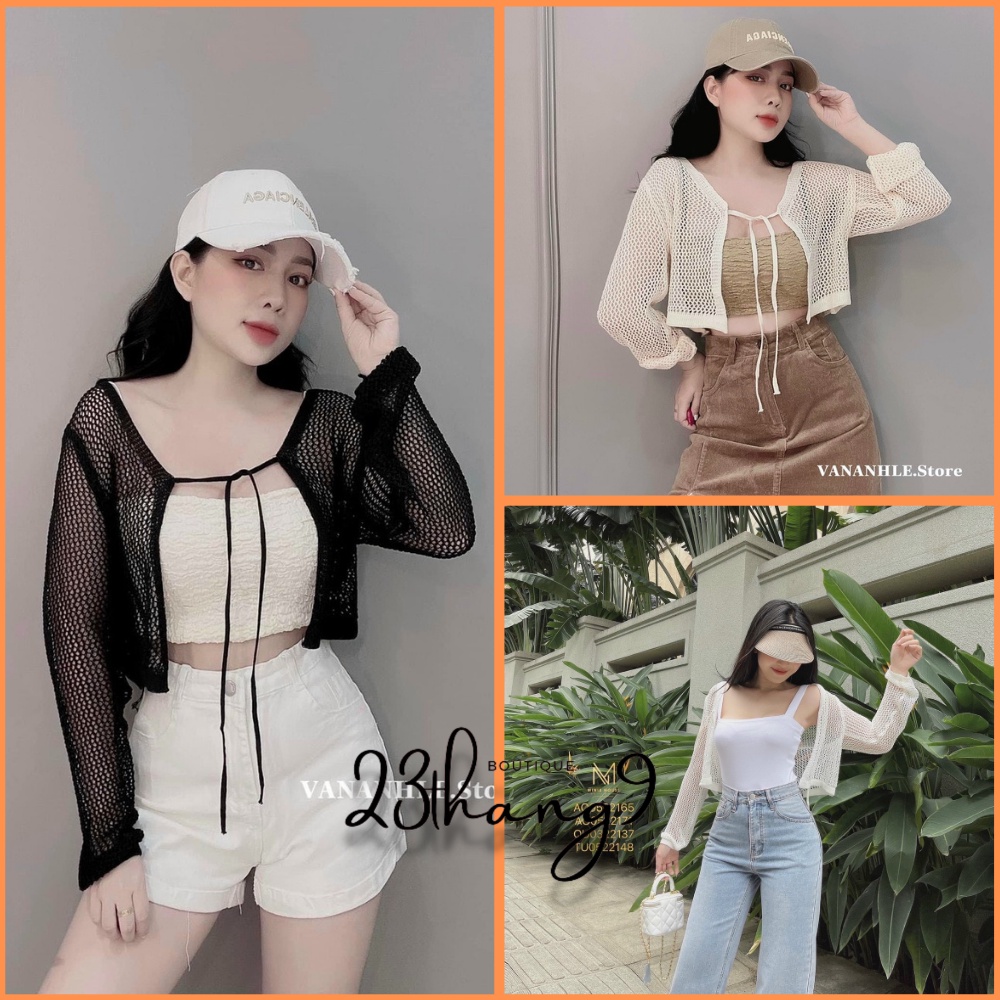 Áo khoác cardigan nữ len cao cấp áo len khoác ngoài phong cách hàn quốc tay dài lưới mỏng đi biển đi chơi