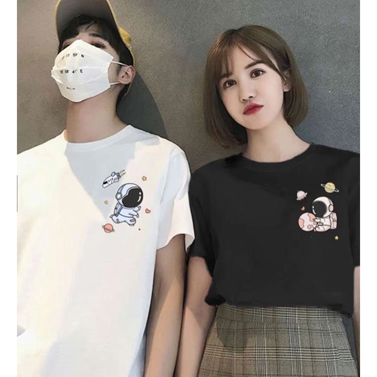 Áo thun đôi_ áo thun, áo phông couple phi hành gia tay lỡ nam nữ_ AT41_ , form dáng rộng Oversize, chất Cotton mát mịn