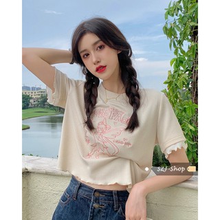 Áo phông croptop ngắn tay giả hai lớp ngọt ngào