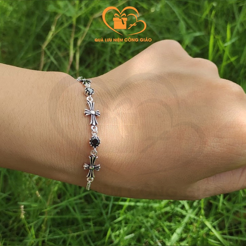Chuỗi mân côi ,lắc tay nữ hình Thánh giá chất liệu bạc trẻ trung Quà Lưu Niệm Công Giáo