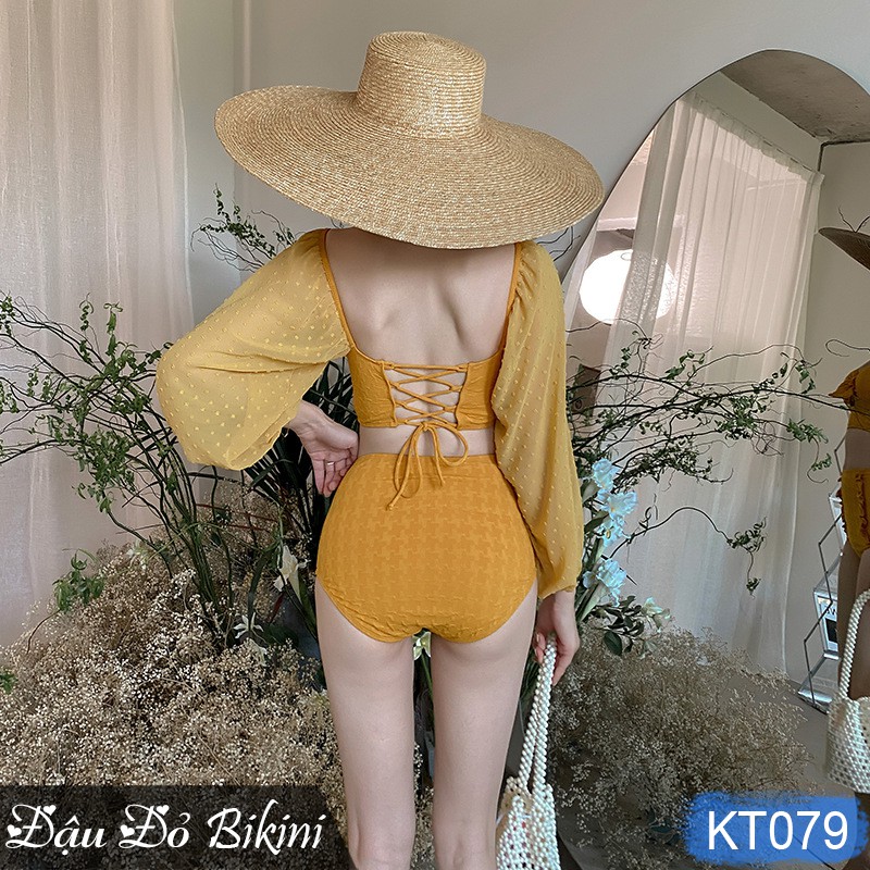 Bikini sexy nữ tay bồng điệu đà, siêu đẩy vòng 1, quần cạp cao che bụng phối bèo nhún tinh tế, chất xịn đẹp | KT079