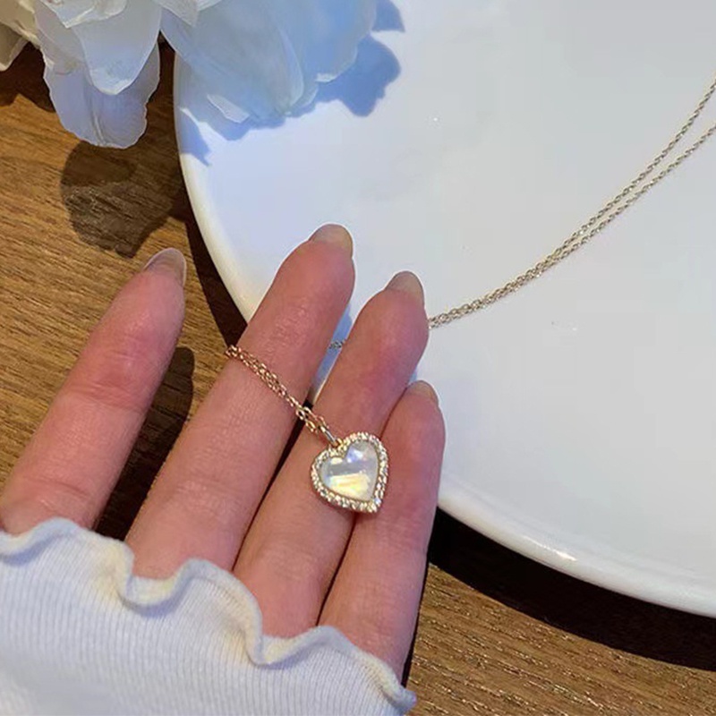 Vòng cổ Mặt Đá Opal Hình Trái Tim Toàn Diện Phong Cách Hàn Quốc Cho Nữ
