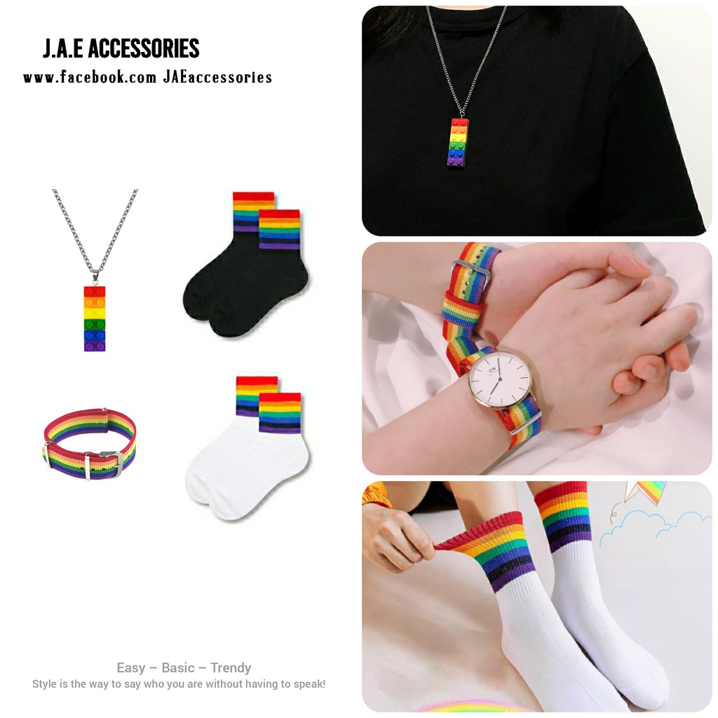 (Ảnh thật ) Vòng tay LGBT cầu vồng vải canvas, dây đồng hồ