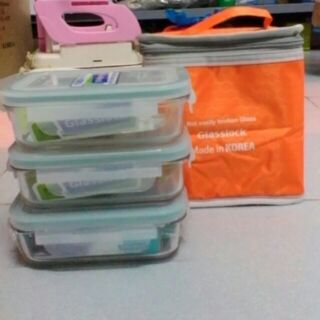 Set lunch box glasslock mầu cam
