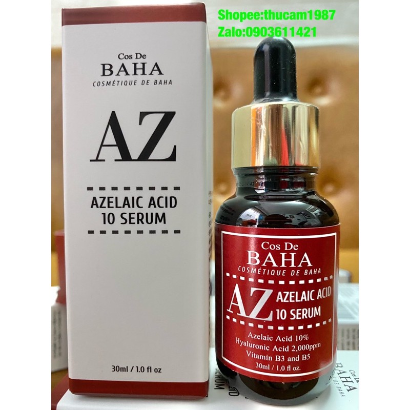 Serum trắng da, ngừa mụn Cos De BAHA Azelaic Acid 10% ,Hyaluronic Acid, Niacinamide, Panthenol 30ml.