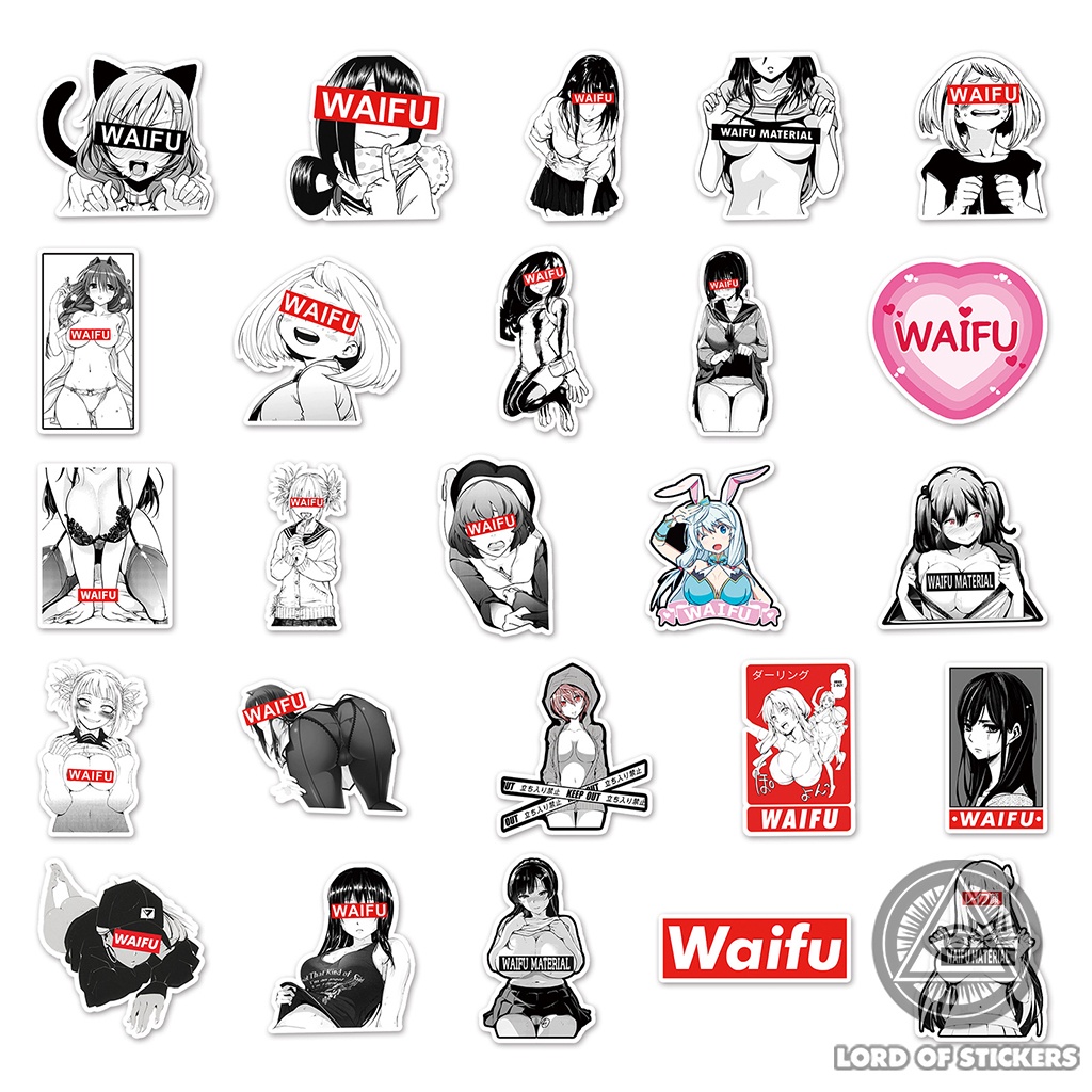 Set 51 Hình Dán Cô Gái Anime Waifu Sexy Hentai Ecchi Sticker Chống Thấm Nước Trang Trí Mũ Bảo Hiểm, Laptop, Ván Trượt