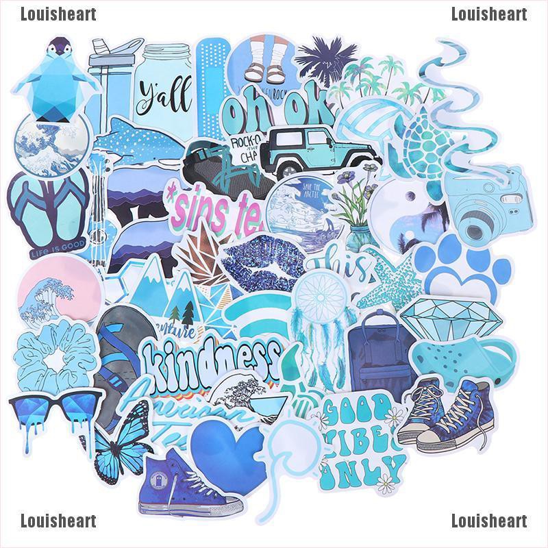 Bộ 50 Miếng Dán Hoạt Hình Màu Xanh Dương Trang Trí Vali / Laptop / Xe Đạp / Xe Hơi DIY