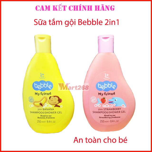 Sữa Gel Tắm Gội Trẻ Em Bebble 2in1 250ml Hương Trái Cây Dâu, Chuối  An Toàn Cho Bé