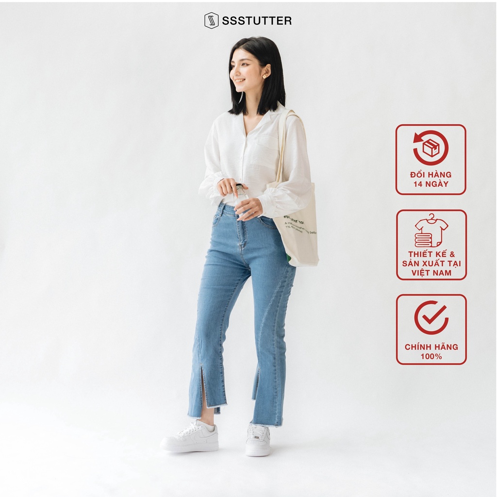 Quần jeans nữ SSSTUTTER co giãn dáng ôm xẻ ống hiện đại trẻ trung Boot Cut Jeans