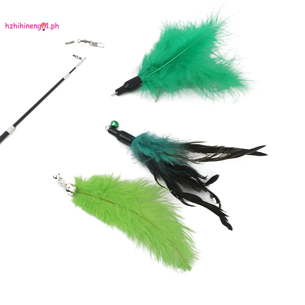 HZN01 8 Pcs Cat Toys Interactive Cat Feather Wand Retractable Cat Wand Toy with 1 Pole & 7 Replacement Teaser with Bell Cat Fishing Pole Toy for Interaction and Exercise