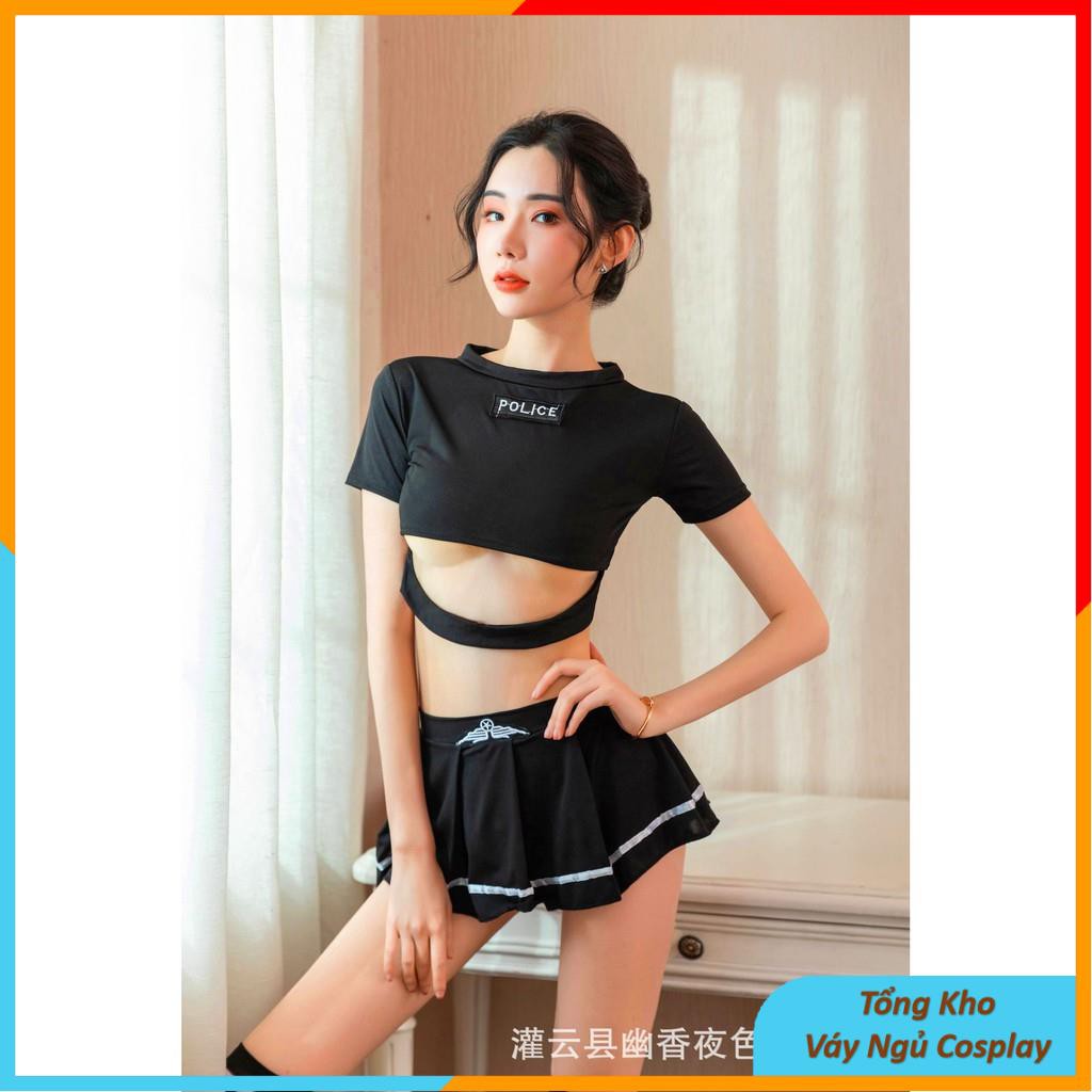 Cosplay Cảnh Sát Sexy - Đồng Phục Tiếp Viên  Bộ Đồ Ngủ Cosplay Police Đen - Ivyshop | BigBuy360 - bigbuy360.vn