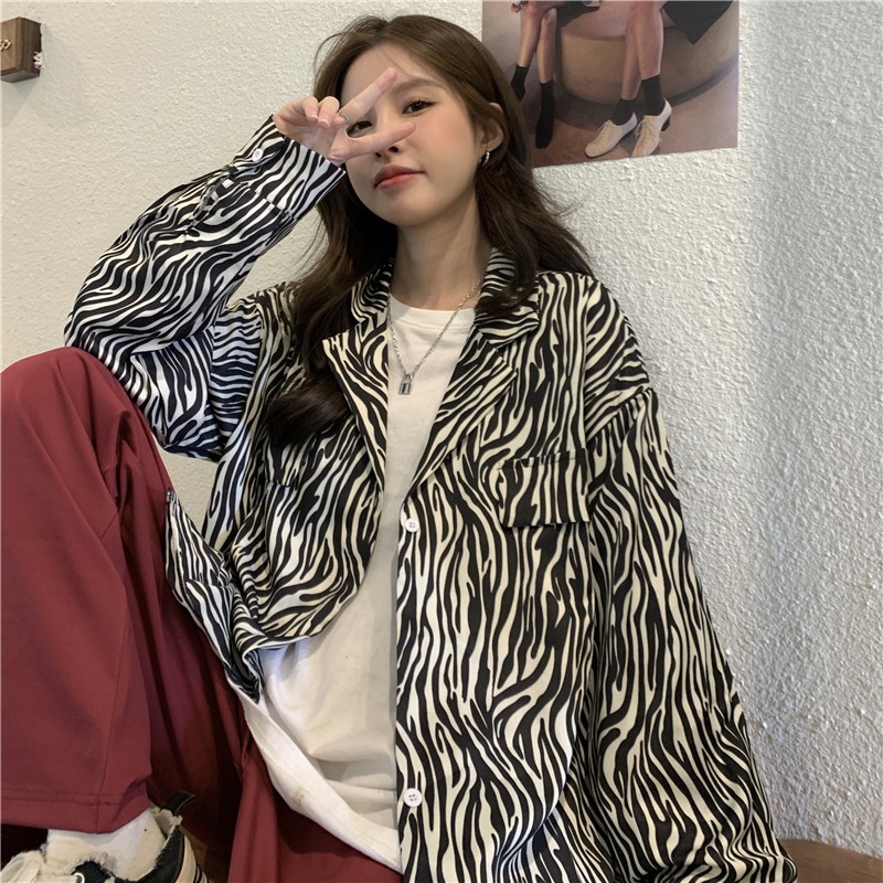 Áo sơ mi SUXI tay dài họa tiết ngựa vằn thời trang hàn quốc cho nữ