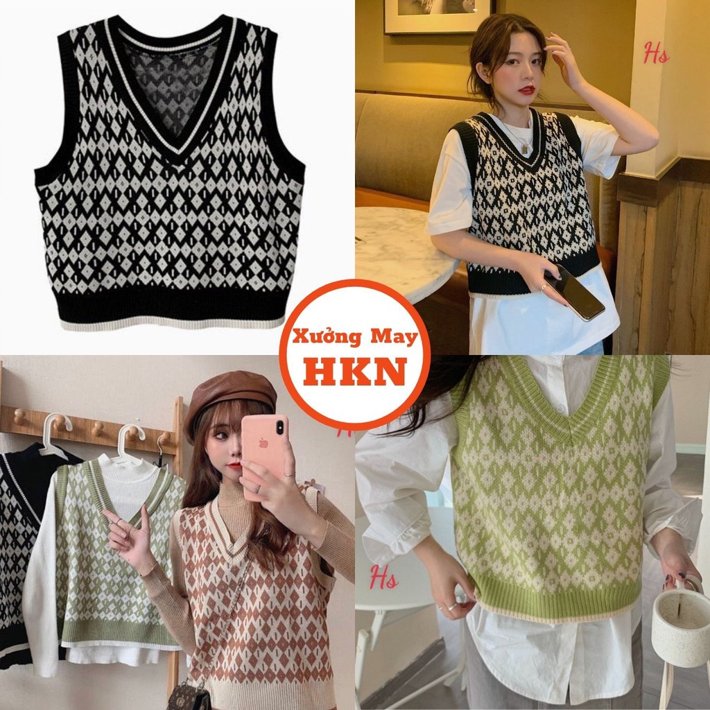 Áo Nữ Gile Len Có Họa Tiết Cổ Chữ V Mã 692 Xưởng May HKN