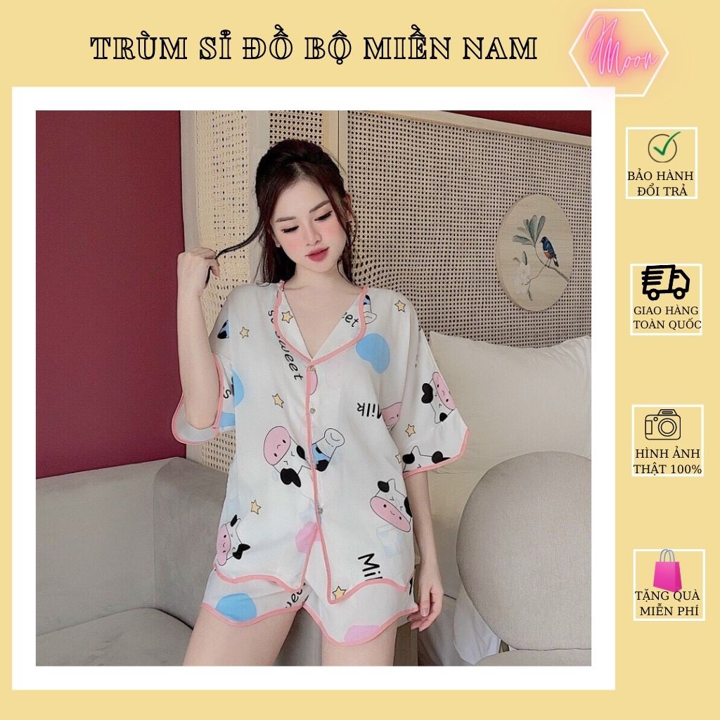 Đồ Bộ Pijama - Bộ lụa LATIN đùi hoạ tiết cao cấp - Freesize