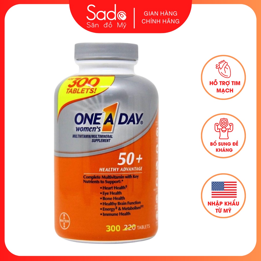 Viên Uống Vitamin One A Day Women's 50+ Multivitamin Hỗ Trợ Giảm Mệt Mỏi Chống Lão Hóa 300 Viên