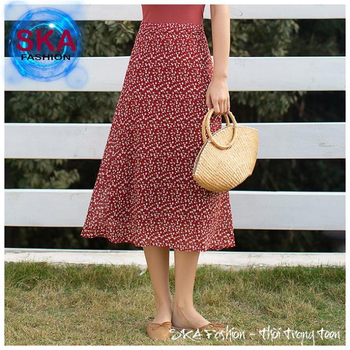 Chân Váy Hoa Nhí Midi Nhẹ Nhàng, Váy Voan 2 Lớp Dáng Dài - Bingxin