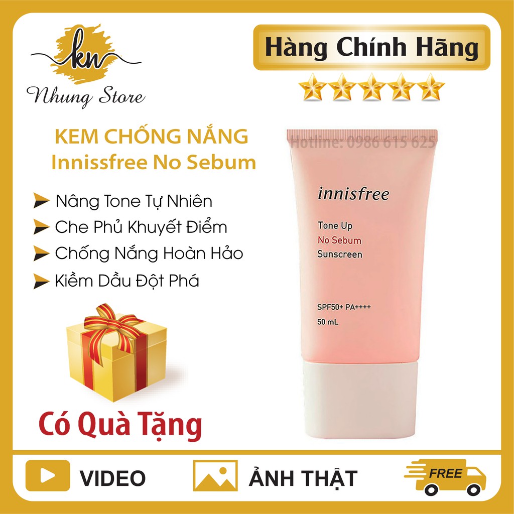 [Hàng Chính Hãng] Kem Chống Nắng, Kiềm Dầu, Nâng Tone, Che Khuyết Điểm, Chống Nắng Hoàn Hảo Inisfree No Sebum Hồng 50ml