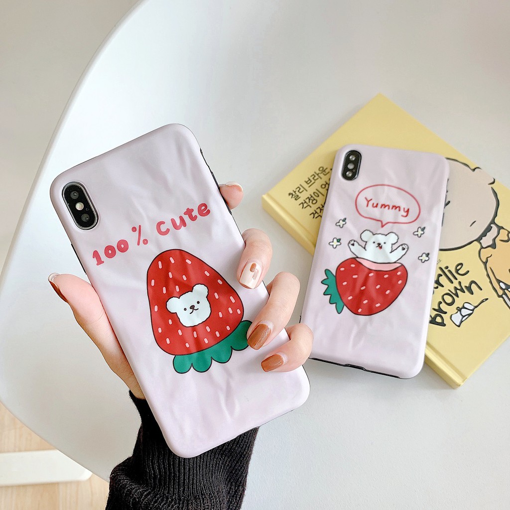 Ốp Điện Thoại Cứng Họa Tiết Quả Dâu Tây Origami Màu Hồng Cho Iphone 6s 7 8 Plus X Xr Xs Max 10