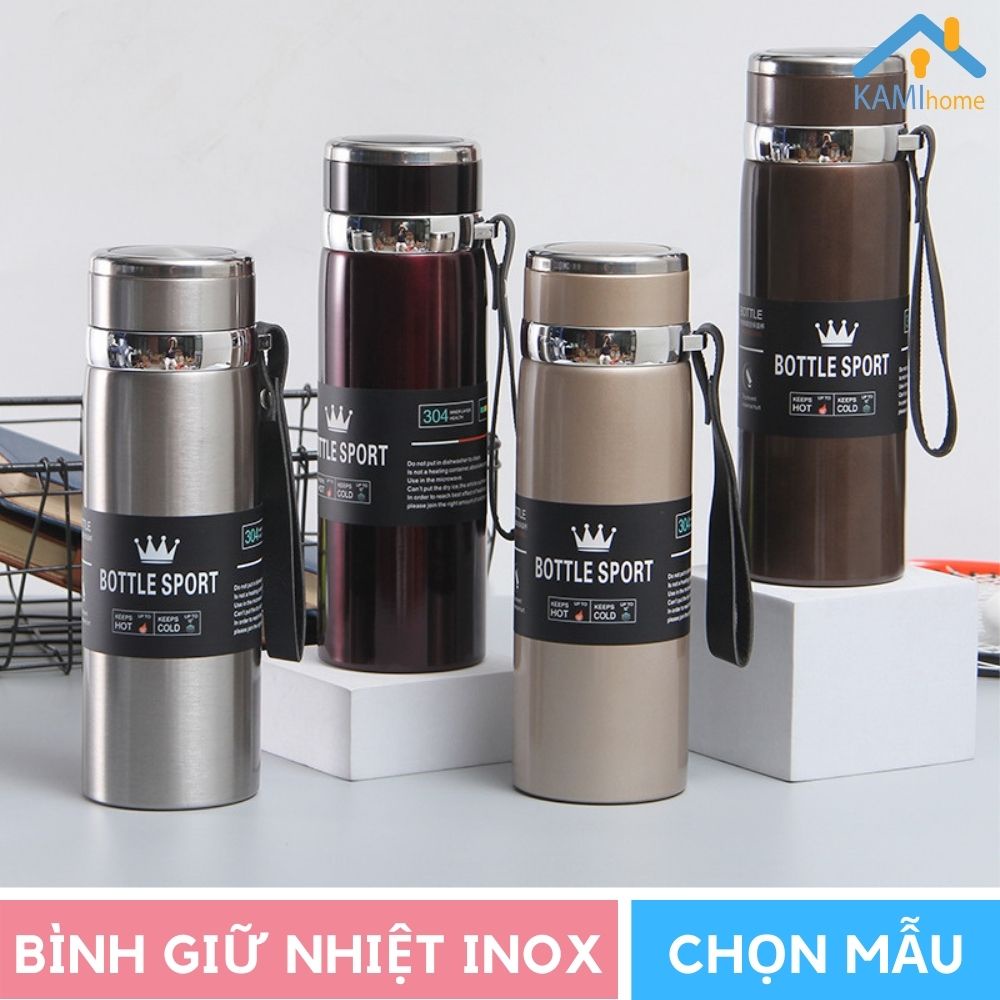 Bình giữ nhiệt inox 3 lớp nắp có màng lọc cỡ 800-1000ml KM 22048