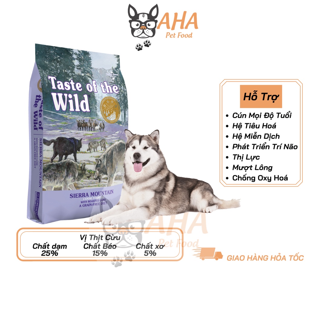 Thức Ăn Cho Chó Husky Taste Of The Wild Bao 500g Hỗ Trợ Xương Cơ Khớp - Sierra Mountain Thịt Cừu, Trái Cây Rau Củ Quả