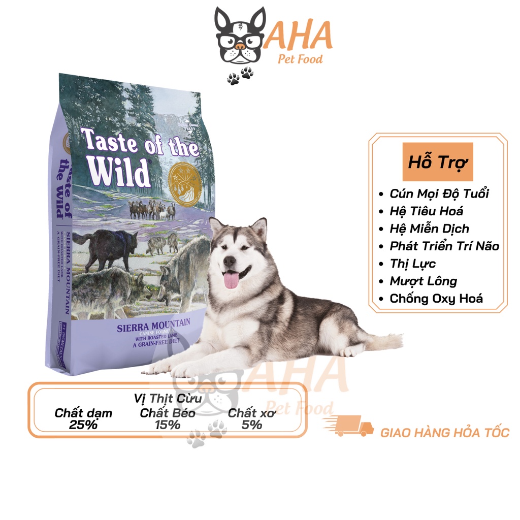 Thức Ăn Cho Chó Husky Taste Of The Wild Bao 500g Hỗ Trợ Xương Cơ Khớp -  Sierra Mountain Thịt Cừu, Trái Cây Rau Củ Quả