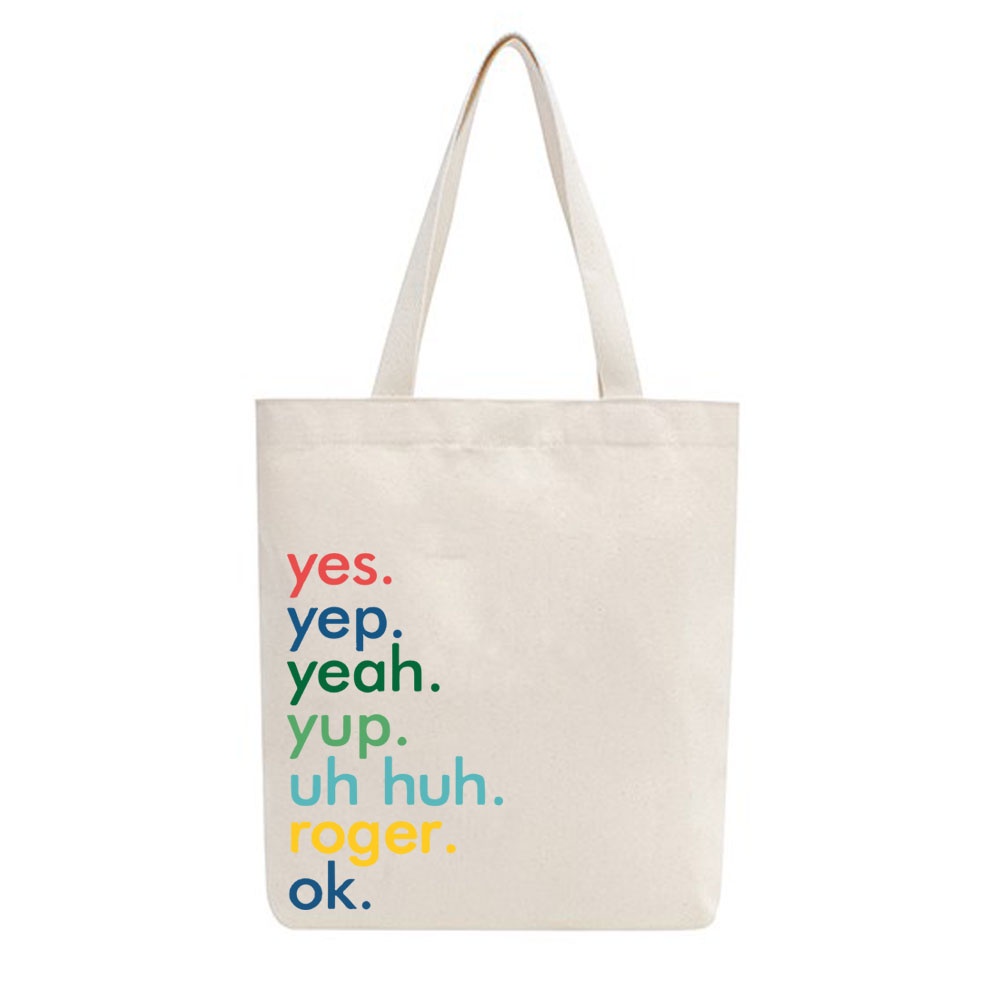 Túi tote vải mộc Tiệm nhà Pony dây kéo in hình Yes of all PM55