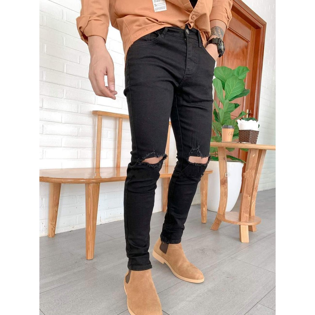 Quần Jean Nam Rách Gối Đơn Giản Năng Động