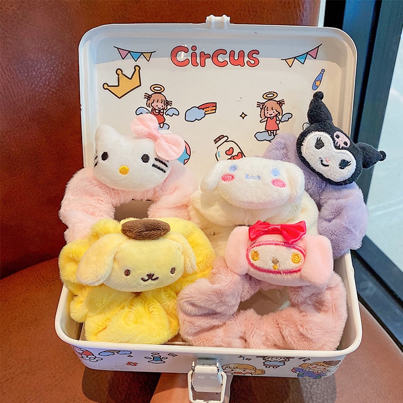 Dây Buộc Tóc Cao Su Bọc Vải Lông Hình Búp Bê Sanrio Dễ Thương Thời Trang Thu Đông