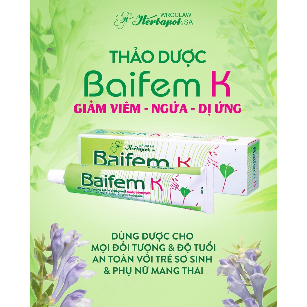 Gel Baifem K Herbapol giảm kích ứng, dị ứng, côn trùng cắn muỗi, kiến ba khoang, chàm, hăm, mề đay -CN057