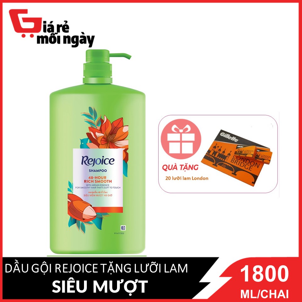 Dầu gội siêu to Rejoice Siêu mượt 1800ml tặng kèm 20 lưỡi lam London