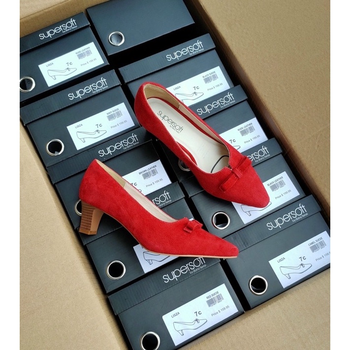 Giày SUPERSOFT da thật xẻ V nơ
