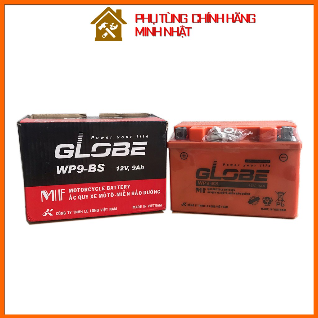 Ắc quy khô GLOBE WP9-BS 12V-9AH | Bình ắc quy cho xe máy Spacy, Atila,..