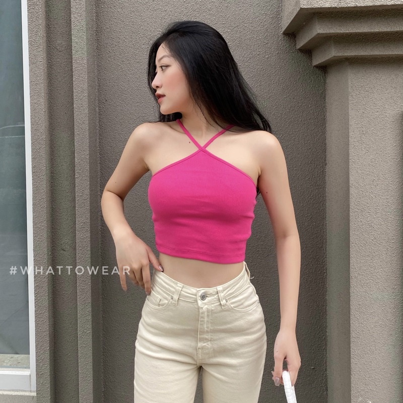 Áo croptop yếm dây mảnh thun gân 5 màu