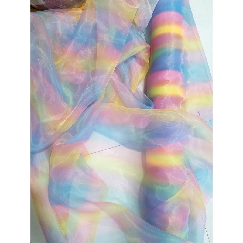 Vải voan kính cầu vồng 7 màu mềm mịn siêu xinh