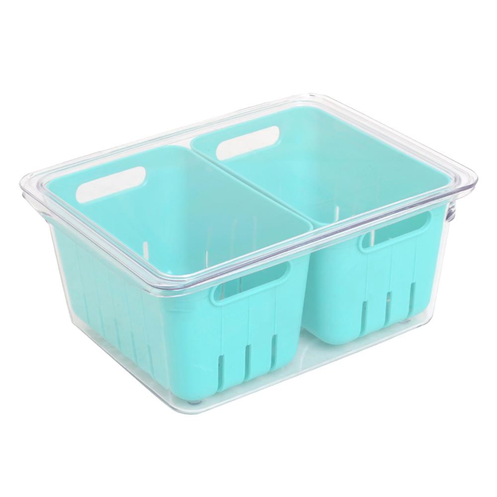 HomeBase KECH Hộp bảo quản tủ lạnh có nắp và 2 giỏ W22.4xD17.2xH9.9cm
