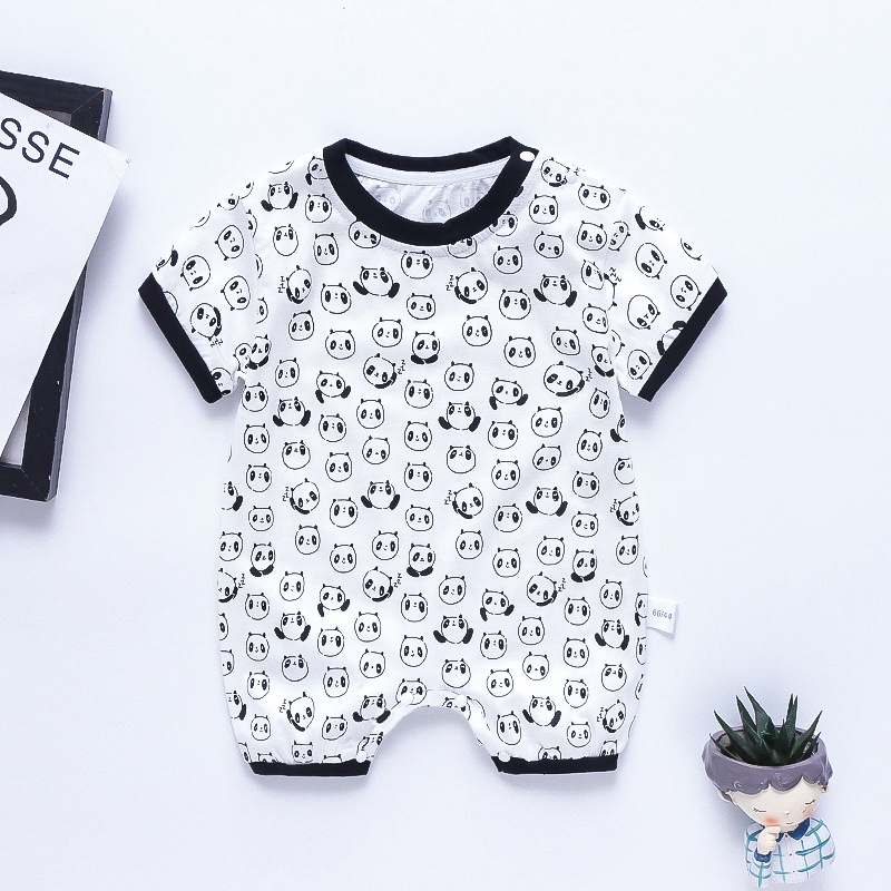 Áo Liền Quần Ngắn Tay In Hình Gấu Trúc Toàn Bộ Cho Bé