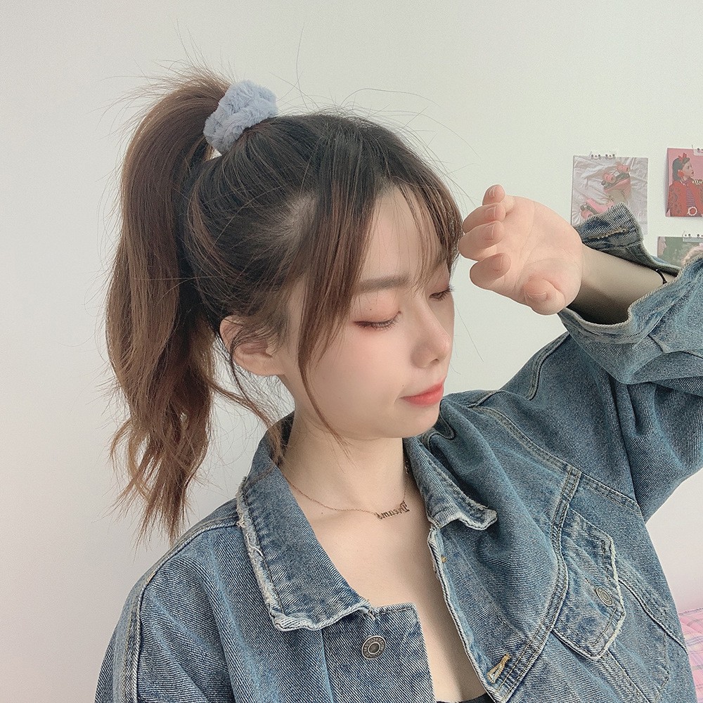 Dây cột tóc bằng lông nhung màu trơn đơn giản dành cho nữ