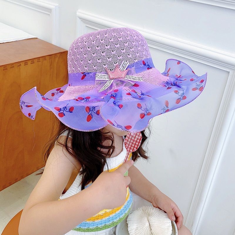 Mũ chống nắng trẻ em công chúa bé mỏng, mũ chống nắng cô gái mũ dễ thương mũ cô gái công chúa mũ chống nắng