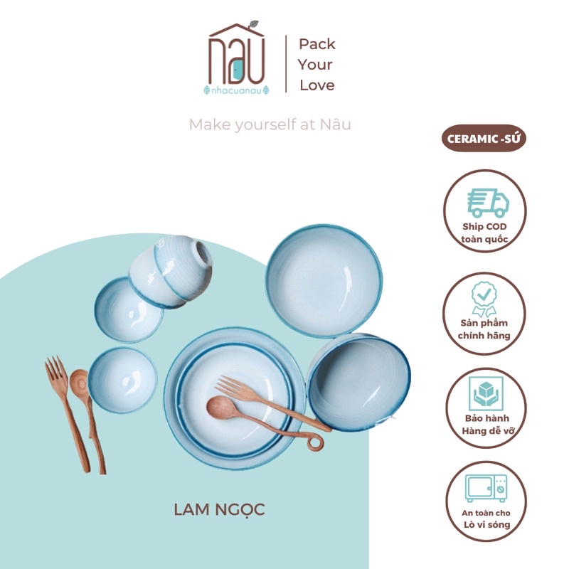Sản phẩm bát đĩa Lam Ngọc sứ men ngọc làm quà cưới quà tân gia, men đẹp dễ chùi rửa, an toàn cho lò vi sóng
