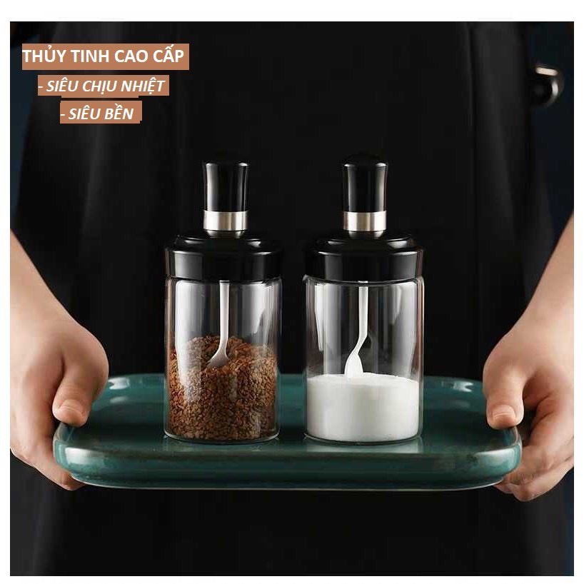 Lọ Đựng Gia Vị Thuỷ Tinh Đồ Dùng Nhà Bếp Kèm Muỗng 250ml
