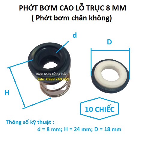 (10) phớt bơm nước lò xo cao trục 8mm đến 14mm